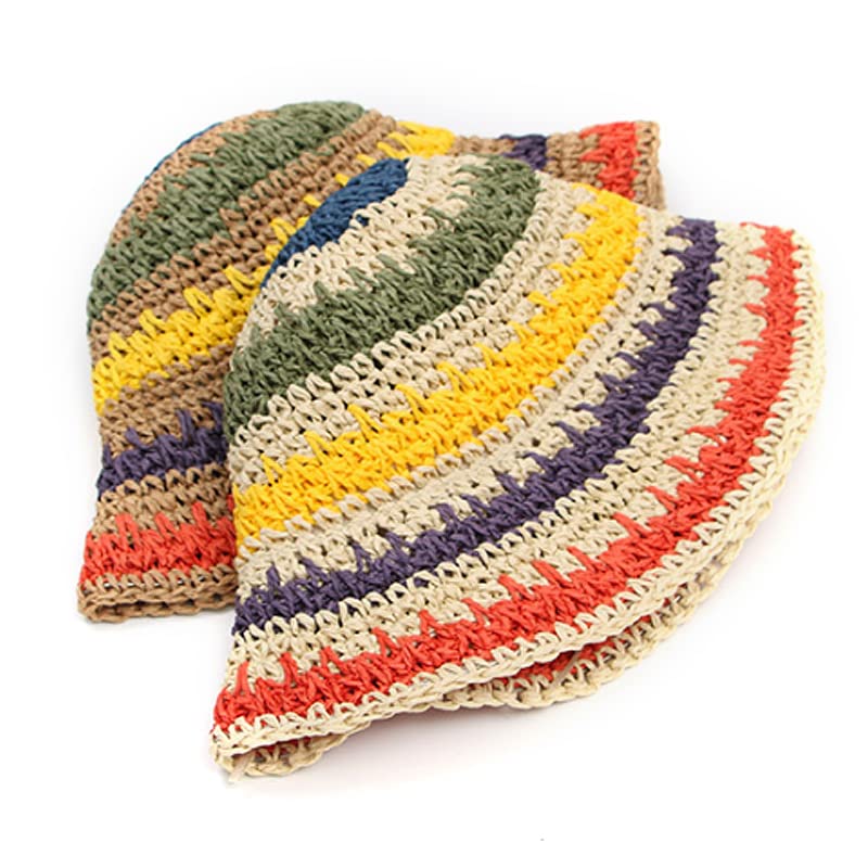 Minache Foldable Wide Brim Colorful Crochet Straw Hat Outdoor Sun Visor Hat UPF 50+ Summer for Women Girlï¼Œ Khaki - Image 3